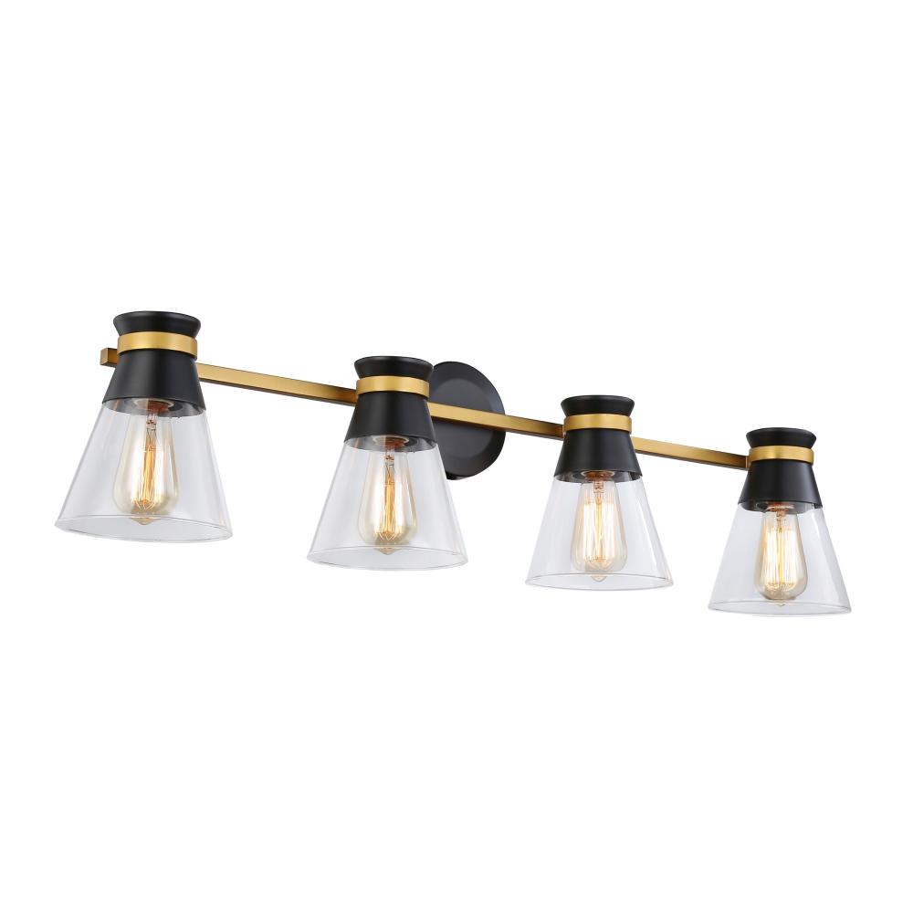 Kanata Collection 4-Light Vanity Light, Black & Brushed Brass