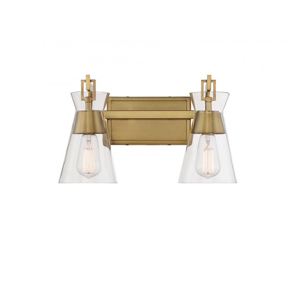 Lakewood 2-Light Bathroom Vanity Light in Warm Brass