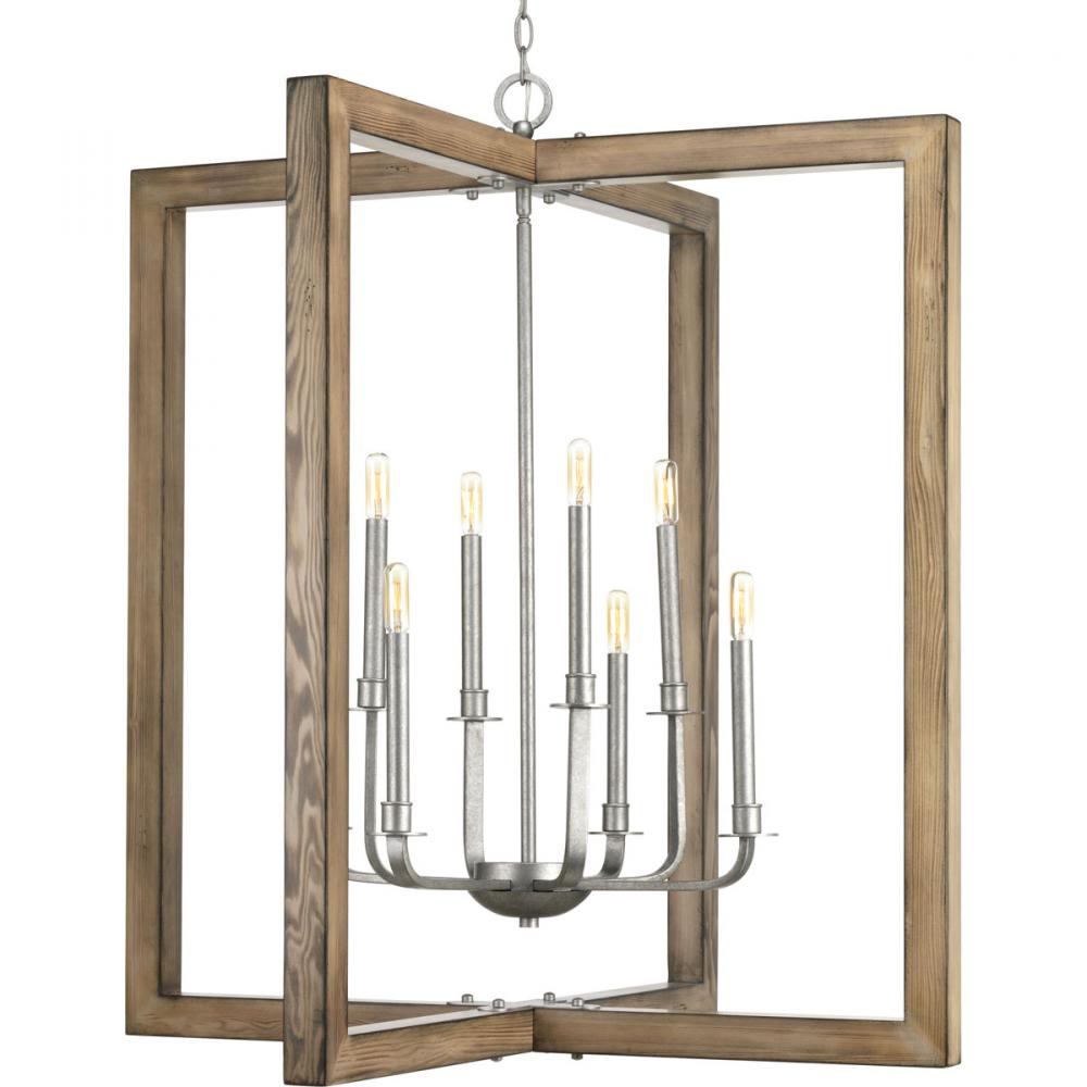 Turnbury Collection Eight-Light Galvanized Finish Coastal Chandelier Light