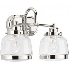 PROGRESS LIGHTING P300081-104 - Judson Collection Two-Light Polished Nickel Clear Glass Farmhouse Bath Vanity Light