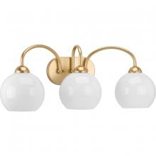 PROGRESS LIGHTING P300086-078 - Carisa Collection Three-Light Vintage Gold Opal Glass Mid-Century Modern Bath Vanity Light