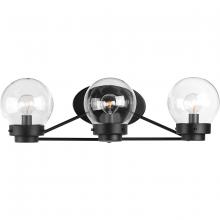 PROGRESS LIGHTING P300114-031 - Spatial Collection Three-Light Matte Black Clear Glass Global Bath Vanity Light