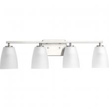 PROGRESS LIGHTING P300134-009 - Leap Collection Four-Light Brushed Nickel Etched Glass Modern Bath Vanity Light