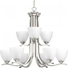 PROGRESS LIGHTING P400064-009 - Laird Collection Nine-Light Brushed Nickel Etched Glass Traditional Chandelier Light