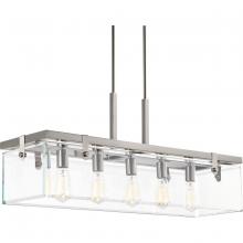 PROGRESS LIGHTING P400116-009 - Glayse Collection Five-Light Brushed Nickel Clear Glass Luxe Linear Chandelier Light