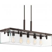 PROGRESS LIGHTING P400116-020 - Glayse Collection Five-Light Antique Bronze Clear Glass Luxe Linear Chandelier Light