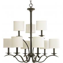 PROGRESS LIGHTING P4638-20 - Inspire Collection Nine-Light Antique Bronze Off-White Linen Shade Traditional Chandelier Light