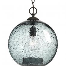 PROGRESS LIGHTING P500063-020 - Malbec Collection One-Light Antique Bronze Recycled Blue Textured Glass Global Pendant Light