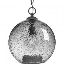 PROGRESS LIGHTING P500063-143 - Malbec Collection One-Light Graphite Smoked Textured Glass Global Pendant Light