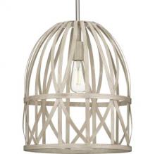 PROGRESS LIGHTING P500343-185 - Chastain Collection One-Light Brushed Nickel Bleached Oak Basket Farmhouse Pendant Light