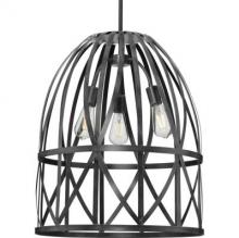 PROGRESS LIGHTING P500344-187 - Chastain Collection Three-Light Cerused Black Oak Basket Farmhouse Pendant Light