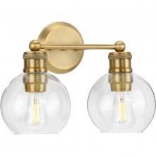 PROGRESS LIGHTING P300050-163 - Hansford Collection Two-Light Vintage Brass Clear Glass Farmhouse Bath Vanity Light