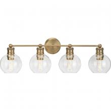 PROGRESS LIGHTING P300052-163 - Hansford Collection Four-Light Vintage Brass Clear Glass Farmhouse Bath Vanity Light