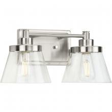 PROGRESS LIGHTING P300349-009 - Hinton Collection Two-Light Brushed Nickel Clear Seeded Glass Farmhouse Bath Vanity Light