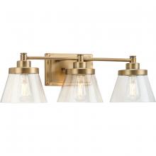 PROGRESS LIGHTING P300350-163 - Hinton Collection Three-Light Vintage Brass Clear Seeded Glass Farmhouse Bath Vanity Light