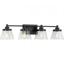 PROGRESS LIGHTING P300351-31M - Hinton Collection Four-Light Matte Black Clear Seeded Glass Farmhouse Bath Vanity Light