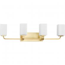 PROGRESS LIGHTING P300371-012 - Cowan Collection Four-Light Modern Satin Brass Etched Opal Glass Bath Vanity Light