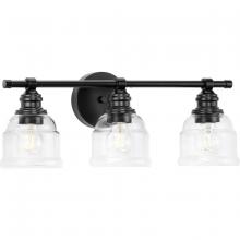 PROGRESS LIGHTING P300375-31M - Ambrose Collection Three-Light Farmhouse Matte Black Clear Glass Bath Vanity Light