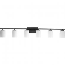 PROGRESS LIGHTING P300385-031 - Replay Collection Six-Light Traditional Textured Black Etched White Glass Bath Vanity Light