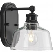 PROGRESS LIGHTING P300395-31M - Singleton Collection One-Light 7.62" Matte Black Farmhouse Vanity Light with Clear Glass Shade