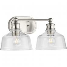 PROGRESS LIGHTING P300396-009 - Singleton Collection Two-Light 17" Brushed Nickel Farmhouse Vanity Light with Clear Glass Shades