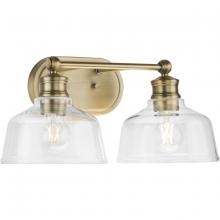 PROGRESS LIGHTING P300396-163 - Singleton Collection Two-Light 17" Vintage Brass Farmhouse Vanity Light with Clear Glass Shades