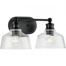 PROGRESS LIGHTING P300396-31M - Singleton Collection Two-Light 17" Matte Black Farmhouse Vanity Light with Clear Glass Shades