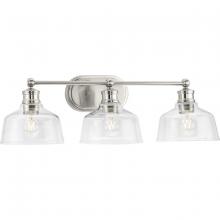 PROGRESS LIGHTING P300397-009 - Singleton Collection Three-Light 26.5" Brushed Nickel Farmhouse Vanity Light with Clear Glass Sh