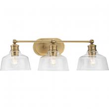 PROGRESS LIGHTING P300397-163 - Singleton Collection Three-Light 26.5" Vintage Brass Farmhouse Vanity Light with Clear Glass Sha