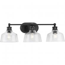 PROGRESS LIGHTING P300397-31M - Singleton Collection Three-Light 26.5" Matte Black Farmhouse Vanity Light with Clear Glass Shade