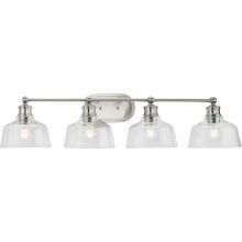 PROGRESS LIGHTING P300398-009 - Singleton Collection Four-Light 36" Brushed Nickel Farmhouse Vanity Light with Clear Glass Shade