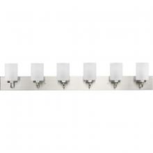 PROGRESS LIGHTING P300421-009 - Merry Collection Six-Light Brushed Nickel and Etched Glass Transitional Style Bath Vanity Wall Light