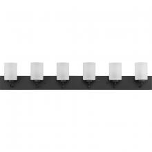 PROGRESS LIGHTING P300421-031 - Merry Collection Six-Light Matte Black and Etched Glass Transitional Style Bath Vanity Wall Light