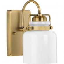 PROGRESS LIGHTING P300438-163 - Fessler Collection One-Light Vintage Brass Opal Glass Farmhouse Bath Light