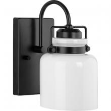 PROGRESS LIGHTING P300438-31M - Fessler Collection One-Light Matte Black Opal Glass Farmhouse Bath Light