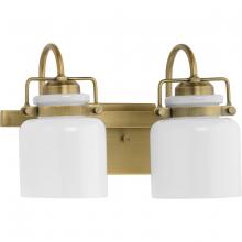 PROGRESS LIGHTING P300439-163 - Fessler Collection Two-Light Vintage Brass Opal Glass Farmhouse Bath Light