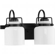 PROGRESS LIGHTING P300439-31M - Fessler Collection Two-Light Matte Black Opal Glass Farmhouse Bath Light