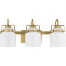 PROGRESS LIGHTING P300440-163 - Fessler Collection Three-Light Vintage Brass Opal Glass Farmhouse Bath Light