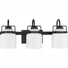 PROGRESS LIGHTING P300440-31M - Fessler Collection Three-Light Matte Black Opal Glass Farmhouse Bath Light