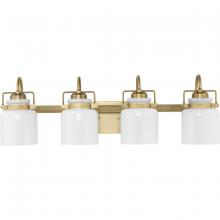 PROGRESS LIGHTING P300441-163 - Fessler Collection Four-Light Vintage Brass Opal Glass Farmhouse Bath Light