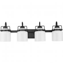 PROGRESS LIGHTING P300441-31M - Fessler Collection Four-Light Matte Black Opal Glass Farmhouse Bath Light