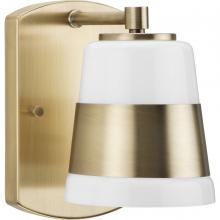 PROGRESS LIGHTING P300442-163 - Haven Collection One-Light Vintage Brass Opal Glass Luxe Industrial Bath Light