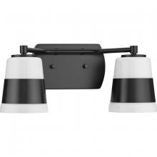 PROGRESS LIGHTING P300443-31M - Haven Collection Two-Light Matte Black Opal Glass Luxe Industrial Bath Light