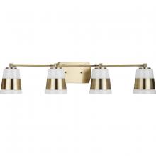 PROGRESS LIGHTING P300445-163 - Haven Collection Four-Light Vintage Brass Opal Glass Luxe Industrial Bath Light