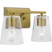 PROGRESS LIGHTING P300458-191 - Vertex Collection Two-Light Brushed Gold Clear Glass Contemporary Bath Light