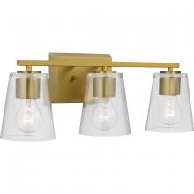 PROGRESS LIGHTING P300459-191 - Vertex Collection Three-Light Brushed Gold Clear Glass Contemporary Bath Light