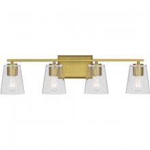 PROGRESS LIGHTING P300460-191 - Vertex Collection Four-Light Brushed Gold Clear Glass Contemporary Bath Light