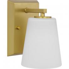 PROGRESS LIGHTING P300461-191 - Vertex Collection One-Light Brushed Gold Etched White Glass Contemporary Bath Light