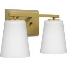 PROGRESS LIGHTING P300462-191 - Vertex Collection Two-Light Brushed Gold Etched White Glass Contemporary Bath Light