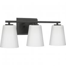 PROGRESS LIGHTING P300463-31M - Vertex Collection Three-Light Matte Black Etched White Glass Contemporary Bath Light